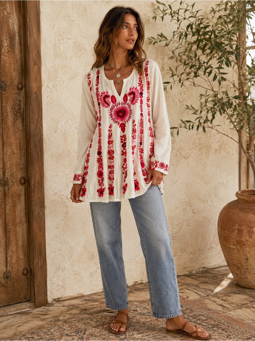 Chelsea & Violet sheer embroidered bohemian blouse/tunic